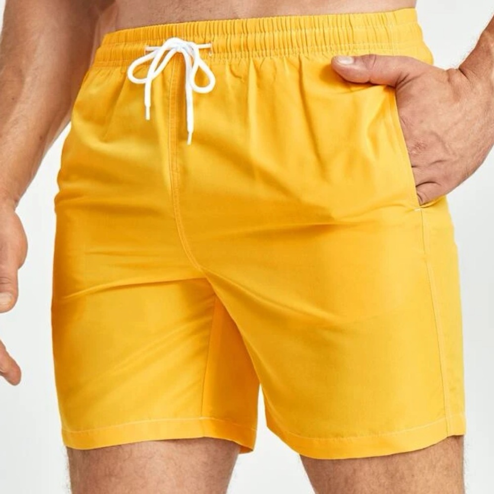Yellow Drawstring Waist Swim Trunks - Picture 4 of 4